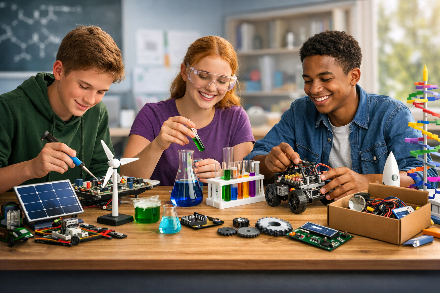 Hands-on STEM kit components arranged for an engaging science and electronics project